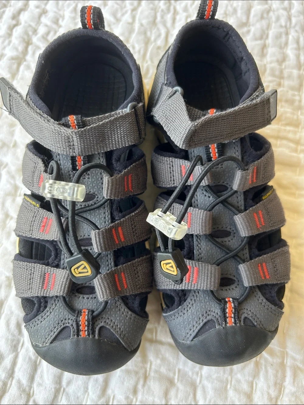 Keen Boys Grey Closed-Toe Strappy Sandals with orange Accents